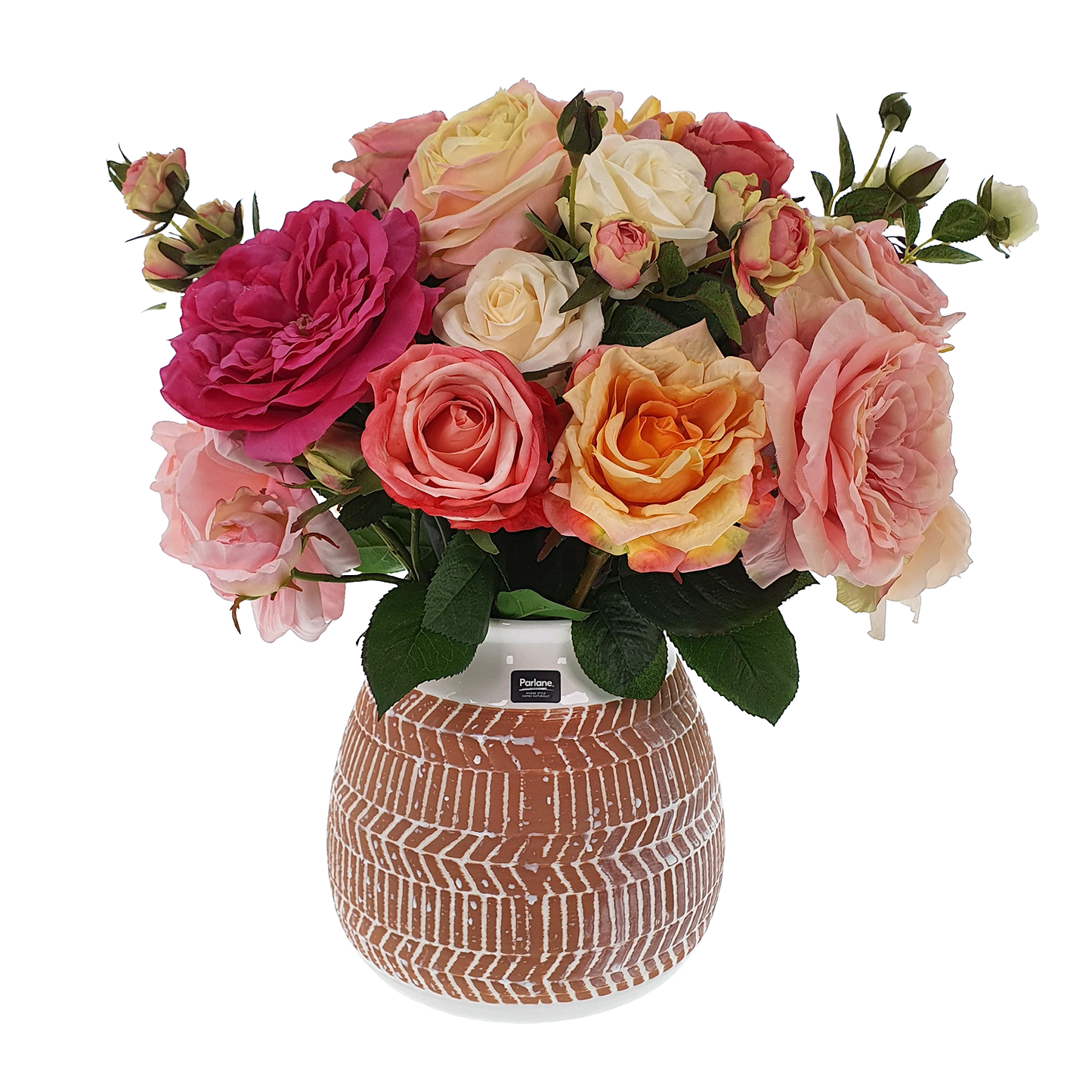 Viv! Home Luxuries Kunstbloem Boeket Rose Garden - inclusief vaas - perzik roze geel wit