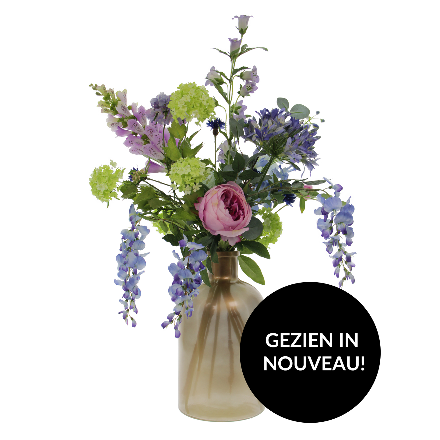 Viv! Home Luxuries Kunstbloem Boeket Elise - blauw paars - exclusief Gouden Vaas