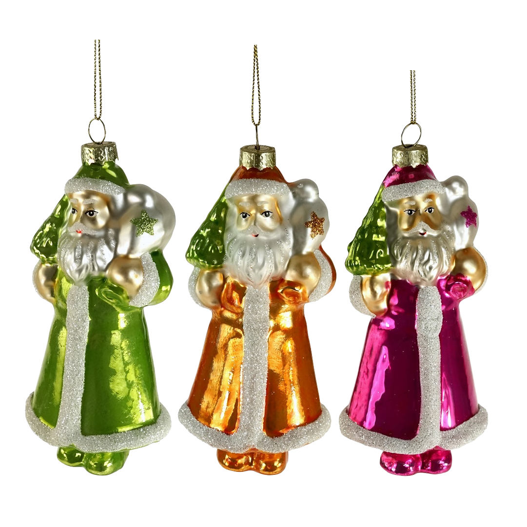 Viv! Christmas Kerstornament - Kerstman - set van 3 - glas - felle kleuren - 13cm