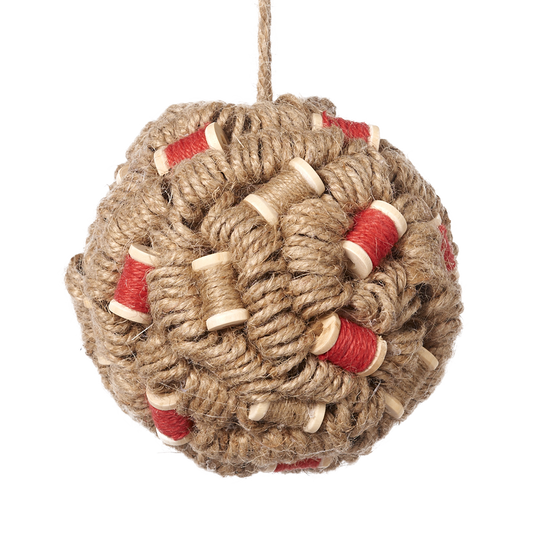 Viv! Christmas Kerstbal - Touw en garenklosjes - bruin rood - groot - 13cm