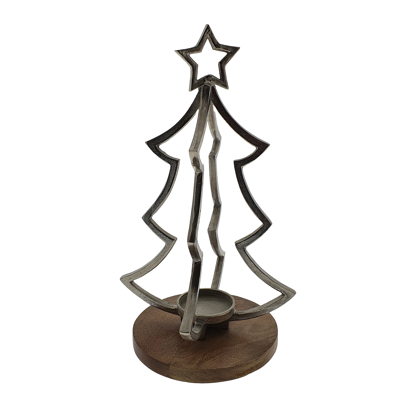 Viv! Home Luxuries Kandelaar kerstboom - metaal hout - bruin zilver - 48cm