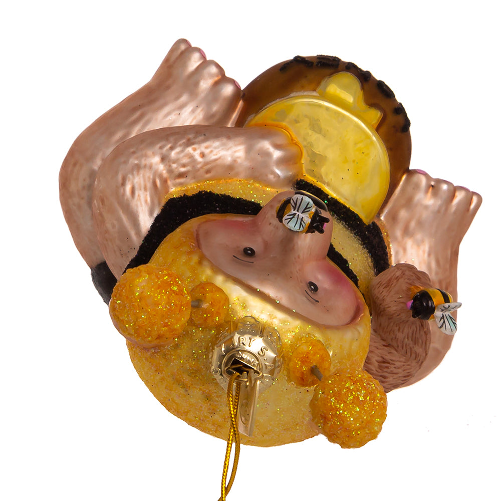 Kurt S. Adler Kerstornament - Honingbeer met bij - glas - bruin geel - 11cm