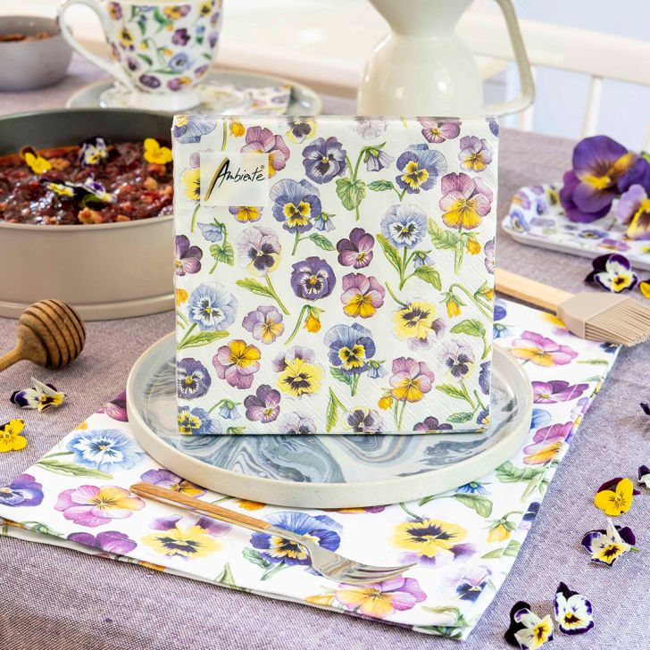 Ambiente servetten - Viooltjes - 2 pakjes 33x33cm en 25x25cm - paars blauw geel - zomer bloemen