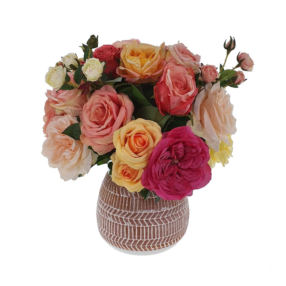 Viv! Home Luxuries Boeket Rose Garden - inclusief vaas - perzik roze geel wit - Topkwaliteit - Viv! Home Luxuries