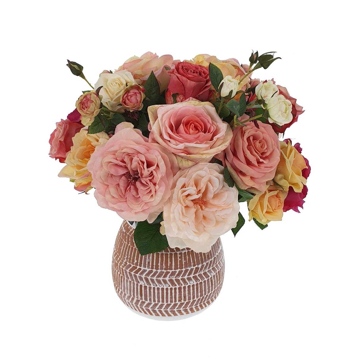 Viv! Home Luxuries Boeket Rose Garden - inclusief vaas - perzik roze geel wit - Topkwaliteit - Viv! Home Luxuries