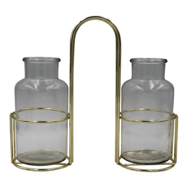 Viv! Home Luxuries glazen vaasjes in metalen houder - 27cm - topkwaliteit - Viv! Home Luxuries