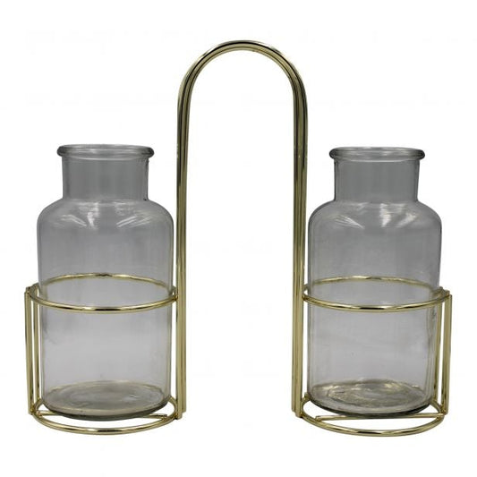 Viv! Home Luxuries glazen vaasjes in metalen houder - 27cm - topkwaliteit - Viv! Home Luxuries