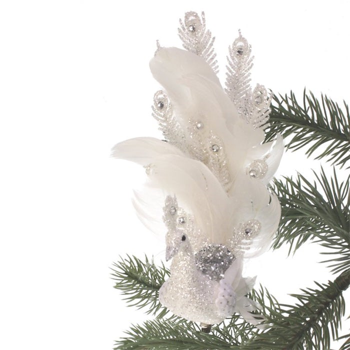 Viv! Home Luxuries Kerstdecoratie vogel - Pauwen op clip - set van 2 - wit koper - 19cm - Viv! Home Luxuries