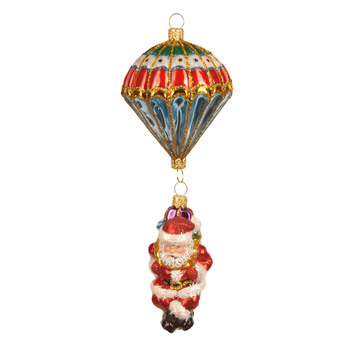 Viv! Home Luxuries Kerstornament - Kerstman parachute - mond geblazen glas - rood goud blauw groen - 18cm - Viv! Home Luxuries