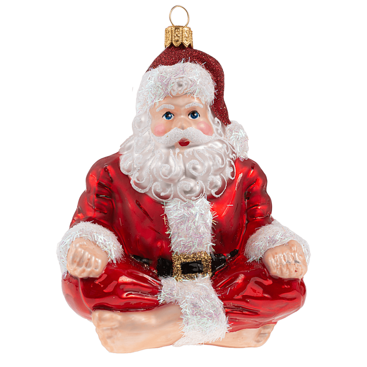 Viv! Home Luxuries Kerstornament - Kerstman Yoga - mond geblazen glas - rood - 10,5cm - Viv! Home Luxuries