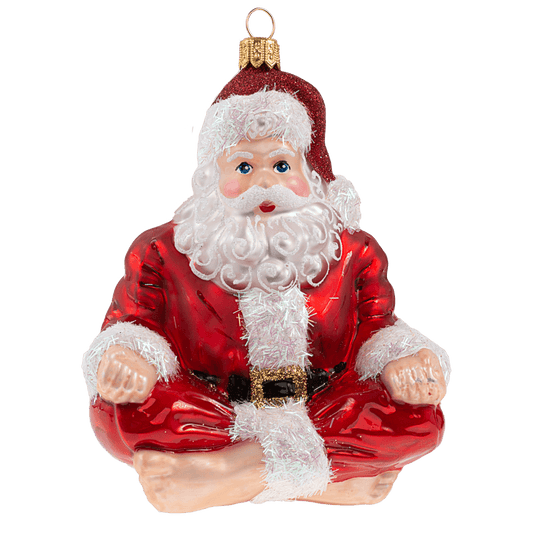 Viv! Home Luxuries Kerstornament - Kerstman Yoga - mond geblazen glas - rood - 10,5cm - Viv! Home Luxuries