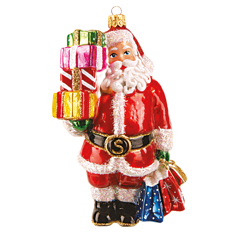 Viv! Home Luxuries Kerstornament - Shopping Kerstman - mond geblazen glas - rood - 13cm - Viv! Home Luxuries