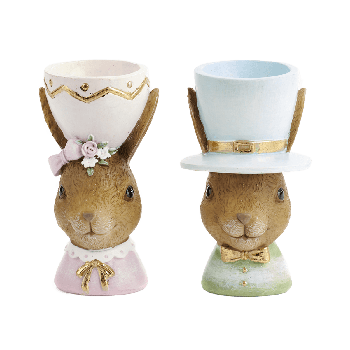 Viv! Home Luxuries Paasdecoratie - Eierdop Paashaas - bruin roze blauw - set van 2 - 12cm - Viv! Home Luxuries