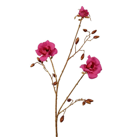 Viv! Home Luxuries Roos met rozenbottels - zijden bloem - roze met goud - 81cm - topkwaliteit - Viv! Home Luxuries
